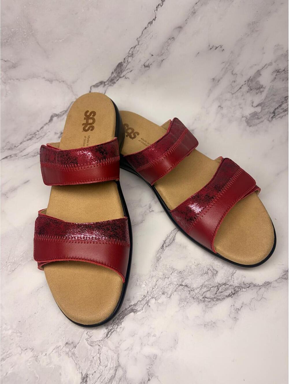 SAS Nudu Slide Sandals Womens Size 10N Ruby Cabernet Red Leather NEW With Box